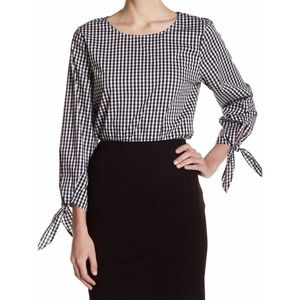 Vince Camuto Check Tie Sleeve Top